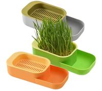 Otbushit Lot de 3 Pots de Fleurs hydroponiques pour Chat, 20 x 9, 9 x 5, 1 cm, qualité Alimentaire, avec Plateau d'alimentation, kit Culture chatterie Domestique, sans graines