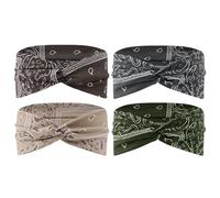 Otbushit Lot de 4 bandeaux de yoga croisés pour femme, style bohème avec design antidérapant, bandeaux élastiques confortables style 2 pour le yoga, le fitness, la course à pied et au quotidien