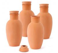 Otbushit Lot de 4 Pots d'arrosage Auto-arrosants en Terre Cuite avec Pointes d'irrigation en Argile, système 'Eau Automatique pour Plantes en Pot 'intérieur et 'extérieur