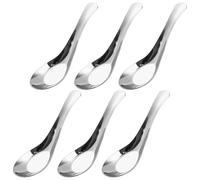 Otbushit Lot de 6 cuillères à Soupe Chinoises en Acier Inoxydable Poli Miroir avec Manche Court pour Bouillon, Dessert, céréales, thaï, Miso, Ramen, Argent