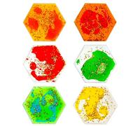 Otbushit Lot de 6 tuiles sensorielles hexagonales liquides avec Paillettes, géométriques colorées pour Enfants, kit 2 en boîte