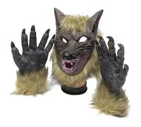Otbushit Masque de loup-garou et 1 paire de gants patte, costume d'Halloween réaliste, masque gothique en latex respirant avec griffes effrayantes pour décorations fête
