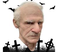 Otbushit Masque d'Halloween réaliste pour vieil homme, cheveux blancs froissés, grand nez, en Latex, taille libre, pour Costume de Cosplay, fête de Film