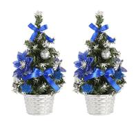Otbushit Mini Arbre de noël Artificiel Bleu 2 pièces, décorations de Bureau Table, Mini Support d'arbre noël