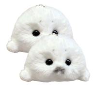 Otbushit Mini Peluche Phoque Blanche pour bébé, 2 pièces, avec chaîne, breloque en Peluche Mignonne et Moelleuse pour Sac à Dos, Sac à Main, fourre-Tout