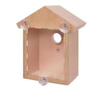 Otbushit Nichoir à Oiseaux avec fenêtre Transparente, nid en Plastique avec Ventouse Forte et Miroir unidirectionnel, Couleur Bois Naturel pour Oiseau de Jardin