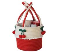 Otbushit Panier de Rangement Rond en Coton tissé en Forme de Cerise, 7, 5x6, 3 Pouces, avec poignée, Petit bac à Jouets en Corde pour Chat, pour l'organisation la Maison, Panier tissé