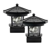 Otbushit Phare solaire, lot de 2, lampe rotative noire à 360 degrés, pour jardin, Patio extérieur et décoration de cour