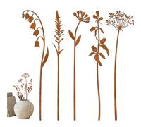 Otbushit Piquets de Jardin décoratifs, Ensemble de 5 Fleurs rustiques en métal pour l'extérieur, Art Cour pour décoration pelouse, d'allée et Parterre Fleurs