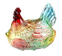 Otbushit Plat en verre poule sur nid, plat à bonbons coloré avec couvercle, bol à bonbons en forme de poulet pour la décoration du bureau et de la cuisine, petit vitrage