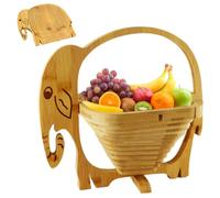 Otbushit Plateau de panier de fruits en bambou pliable en forme d'éléphant avec poignée, support bol fruits secs pour légumes en bois pour les décorations fête Noël