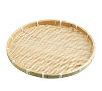 Otbushit Plateau en Bambou Plateau de Service Rond Plat Peu Profond tissé sans Trou Panier en Osier décoratif pour Le Stockage des Aliments collations aux Fruits 8 Pouces