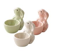 Otbushit Porte-œufs en céramique en Forme de Lapin de Dessin animé, 3 pièces, 3.4x2.8, Support comptoir pour fête, Table dîner, décorations pâques