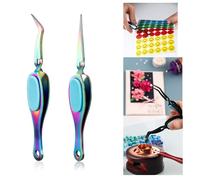 OTCRAFT Lot de 2 pinces à épiler inversées pour travaux manuels, serrures croisées, droites, courbées et droites à pointe fine pour loisirs créatifs, strass et petites décorations