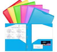OTCRAFT Lot de 6 pochettes A4 en plastique à 2 poches et 3 broches, 2 emplacements pour cartes, durable, résistant aux déchirures et à griffes, pour l'école et le bureau (couleurs)