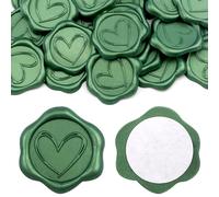 OTCRAFT Lot de 60 autocollants de cire auto-adhésifs pour enveloppe, cœur, invitation de mariage vintage pour Saint-Valentin, anniversaire, fête prénuptiale, 33 mm (vert pin)
