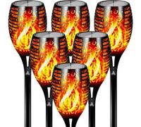 Otdair Lot de 6 lampes solaires d'extérieur à 96 LED, 109,2 cm de haut et très grande taille, lampes de poche Tiki étanches pour l'extérieur, lampe de poche solaire 2200 mAh avec flamme vacillante