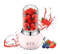 OTE Smoothie Blender, Corps Acier Inoxydable Smoothie Mixer, Batteurs et Robots Multifonctions avec Verre Borosilicaté épais 400ml, 20000 tr/min, 4-Blade Knife Mini Mixeur, Sans BPA, Rose
