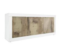 OTELLO - Buffet 3 Portes Finition Blanc Laqué et Aspect Bois Antik