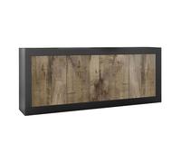 OTELLO - Buffet 4 Portes Finition Noir Mat et Aspect Bois Antik