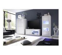 OTELLO - Ensemble Salon avec Vitrine 2 Portes Finition Blanc Laqué Weiss avec Leds