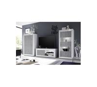 OTELLO - Ensemble Salon Finition Blanc Laqué et Aspect Béton avec Leds - Altobuy Gris