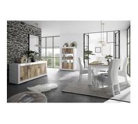 OTELLO - Ensemble Séjour avec Buffet 4 Portes Blanc Laqué et Aspect Bois Antik -