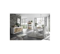 OTELLO - Ensemble Séjour avec Buffet 4 Portes Blanc Laqué et Aspect Bois Antik -