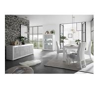OTELLO - Ensemble Séjour avec Buffet 4 Portes Finition Blanc Laqué et Aspect Béton