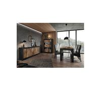 OTELLO - Ensemble Séjour avec Buffet 4 Portes Finition Noir Mat et Aspect Bois Antik -