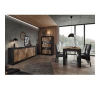 OTELLO - Ensemble Séjour avec Buffet 4 Portes Finition Noir Mat et Aspect Bois Antik -