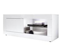 OTELLO - Meuble TV 1 Portes 2 Niches Finition Blanc Laqué Weiss avec Leds - Altobuy Blanc G