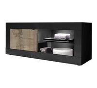 OTELLO - Meuble TV 1 Portes 2 Niches Noir Mat et Aspect Bois Antik avec Leds - Altobuy Noir G