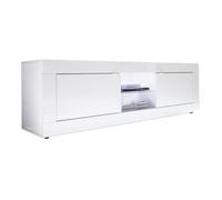 OTELLO - Meuble TV 2 Portes 2 Niches Finition Blanc Laqué Weiss avec Leds - Altobuy Blanc