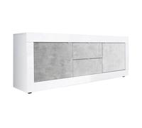 OTELLO - Meuble TV 2 Portes 2 Tiroirs Finition Blanc Laqué et Aspect Béton