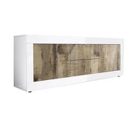 OTELLO - Meuble TV 2 Portes 2 Tiroirs Finition Blanc Laqué et Aspect Bois Antik