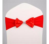 OTENG Nœuds de Chaise élastiques en Satin pour Mariage, Lot de 10 ou 50 pièces, pour Chaise, décoration de fête, hôtel, Mariage, en élasthanne(Red,10 pcs)