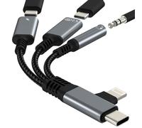 OTG Adaptateur Lightning Jack USB C vers Prise Double Cable Chargeur pour iPhone 17 16 15 Pro Max Audio Casque pour Apple Ecouteur 3.5mm Auxiliaire Charge Type C pour iPad Compatible avec Samsung S26