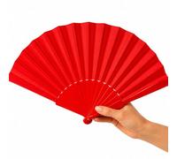 OTHERWISETRIVIAL Éventail pliable en plastique/bois et polyester, 23 cm fermé, 42 cm ouvert, couleur unie ou avec motifs, idéal pour mariages et événements d'été (rouge/plastique)