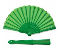 OTHERWISETRIVIAL Éventail pliable en plastique/bois et polyester, 23 cm fermé, 42 cm ouvert, couleur unie ou avec motifs, idéal pour mariages et événements d'été (vert/plastique)