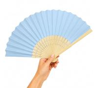 OTHERWISETRIVIAL Éventail pliable en plastique/bois et polyester, 23 cm fermé, 42 cm ouvert, uni ou avec motif, idéal pour les mariages et les événements d'été (bleu clair/bois)