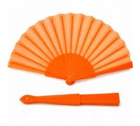 OTHERWISETRIVIAL Éventail pliable en plastique/bois et polyester, 30 cm, couleur unie ou avec motifs, idéal pour mariages et événements d'été (orange/plastique)