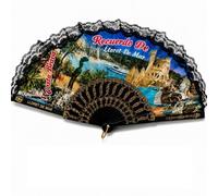 OTHERWISETRIVIAL Éventail pliable en plastique/bois et polyester, 30 cm, couleur unie ou avec motifs, idéal pour mariages et événements d'été (Catalunya/plastique)