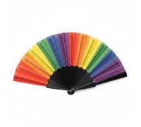 OTHERWISETRIVIAL Éventail pliable en plastique/bois et polyester, 30 cm, couleur unie ou avec motifs, idéal pour mariages et événements d'été (arc-en-ciel/plastique)