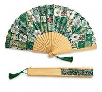 OTHERWISETRIVIAL Éventail pliable en plastique/bois et polyester, 30 cm, couleur unie ou avec motifs, idéal pour mariages et événements d'été (MAIOLICHE Ass./plastique 842)