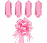 OTHERWISETRIVIAL Lot de 4 nœuds cadeaux autotirant avec transparences - Cocardes de baptême, colis et mariage 10 cm (rose avec transparent 10 cm 370)