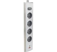 Otio - Bloc multiprise d'angle 4x16A + 2 USB A + C 20W + interrupteur - Inox