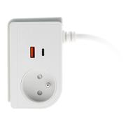 Otio Bloc prise compact clipsable avec 1 prise secteur + 1x USB-A et 1x USB-C - 20W - Blanc