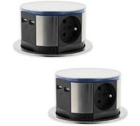 Bloc multiprise encastrable - OTIO - Compact LED - 3 prises 16A - 2 ports USB - Inox