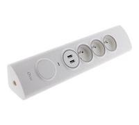 Multiprise d'angle 3P 16A + 1P 16A latérale + 2 USB parafoudre à câbler - Blanc - Otio